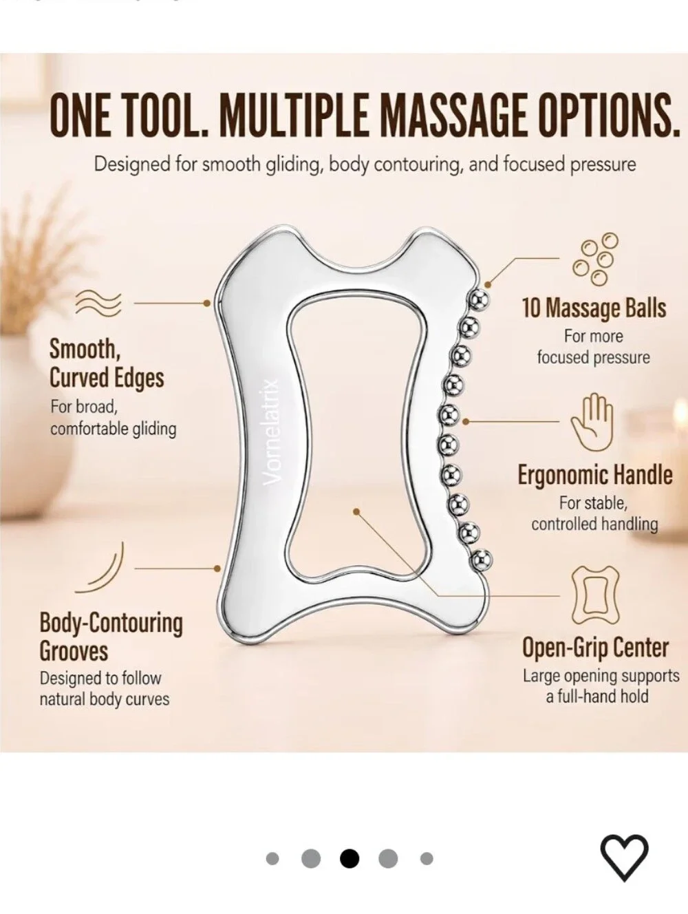 Stainless Steel Full-Body Massage and Gua Sha Tool with 10 Rounded Massage Heads